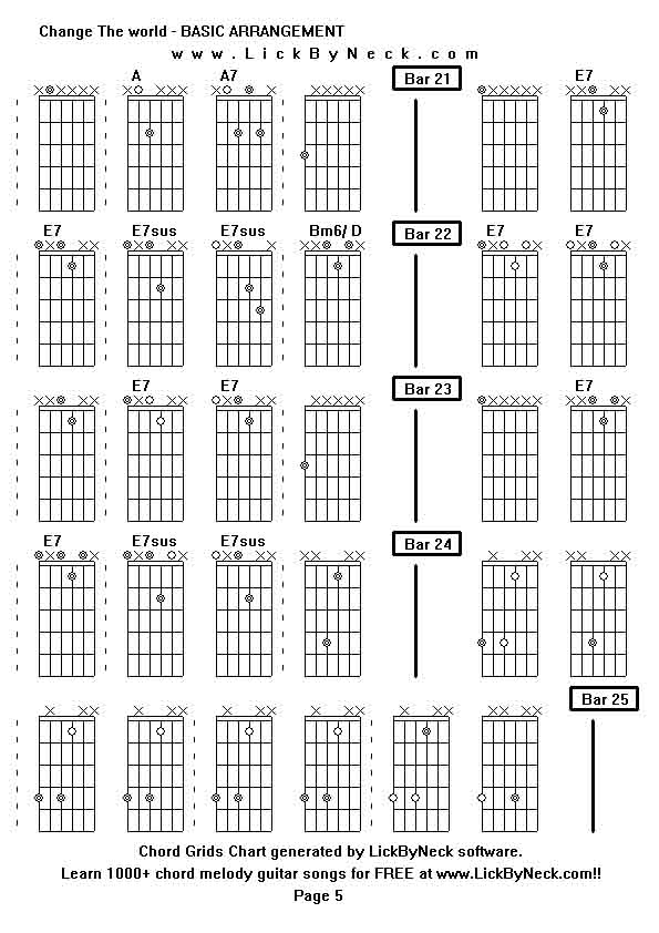 Chord Grids Chart of chord melody fingerstyle guitar song-Change The world - BASIC ARRANGEMENT,generated by LickByNeck software.